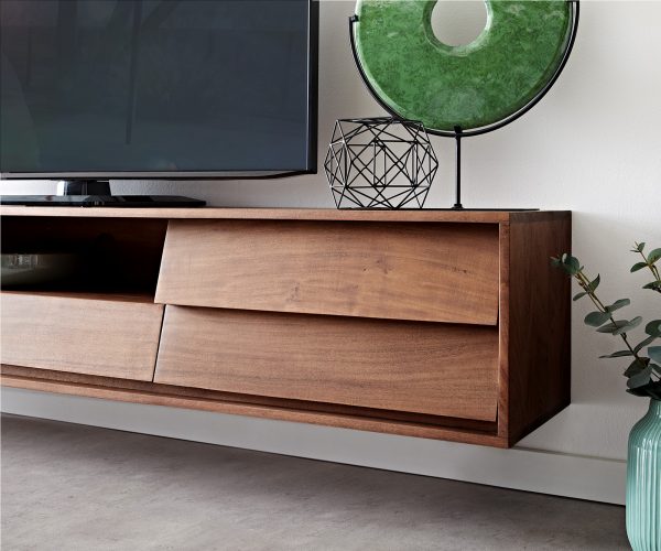 TV stolek Eloi 200x35 cm akácie hnědá 2 dvířka 1 zásuvka závěsné - Image 5