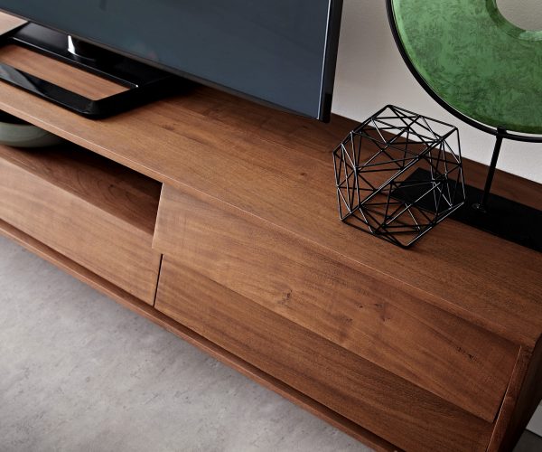 TV stolek Eloi 200x35 cm akácie hnědá 2 dvířka 1 zásuvka závěsné - Image 4