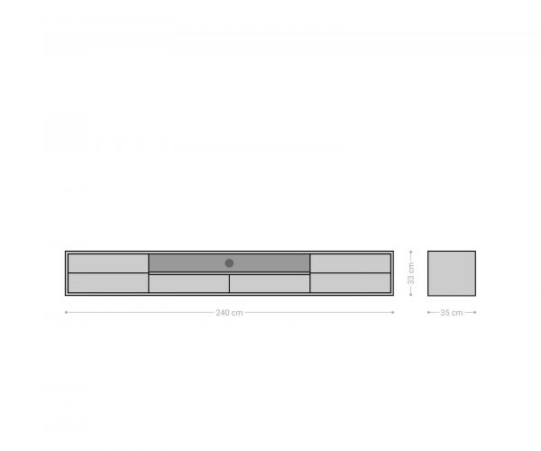 TV stolek Eloi 240x35 cm akácie hnědá 2 dvířka 2 zásuvky závěsné - Image 7