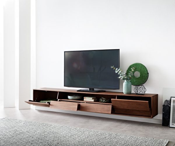 TV stolek Eloi 240x35 cm akácie hnědá 2 dvířka 2 zásuvky závěsné - Image 4
