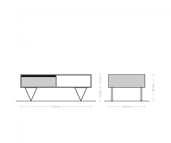 Konferenční stolek Stonegrace 115x60 cm akácie hnědá břidlice 2 zásuvky 1 přihrádka podnož ve tvaru "V" černá - Image 5