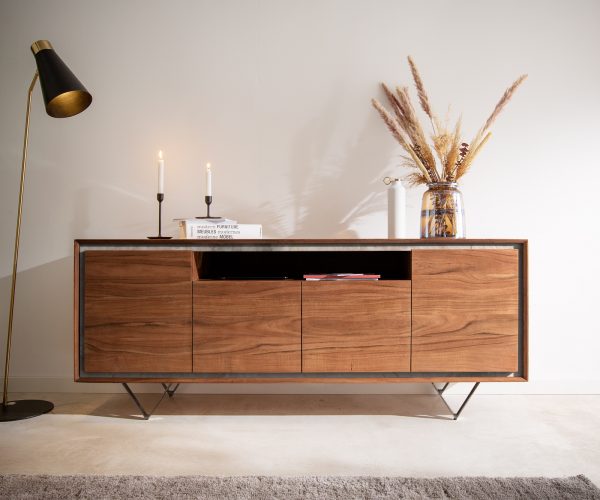 Komoda Stonegrace 175 cm akácie hnědá kamenina 4 dvířka 1 přihrádka podnož ve tvaru "V" černá - Image 2