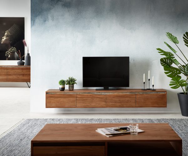 TV stolek Stonegrace 220 cm akácie hnědá nepravidelná hrana 4 dvířka závěsné - Image 2