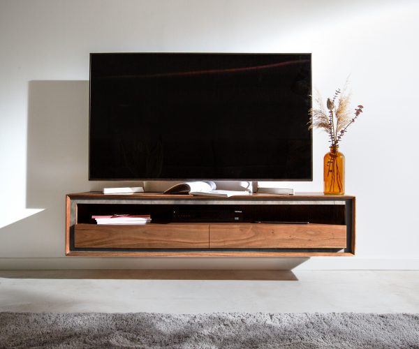 TV stolek Stonegrace 145 cm akácie hnědá kamenina 2 zásuvky 1 přihrádka závěsné - Image 2