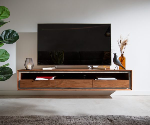 TV stolek Stonegrace 175 cm akácie hnědá kamenná dýha 3 zásuvky 1 přihrádka závěsné - Image 2