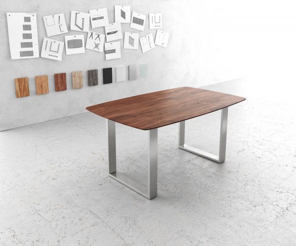 Jídelní stůl Edge zaoblená 160x90 akácie hnědá nerezová ocel úzká švýcarská hrana