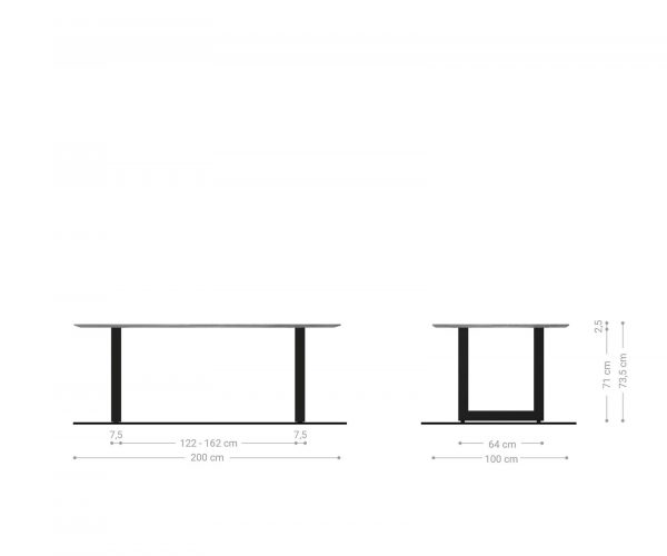 Étkezőasztal Edge hajóformájú 200x100 akác természetes rozsdamentes acél széles svájci él - Image 6