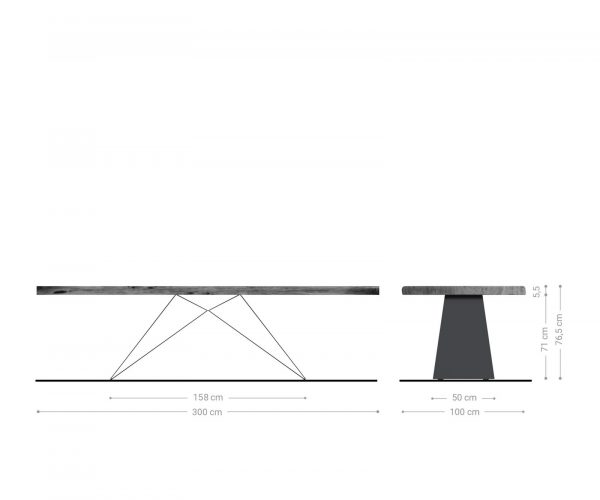 Jídelní stůl Edge 300x100 XL akácie hnědá podnož ve tvaru "V" plochá ocel černá - Image 6