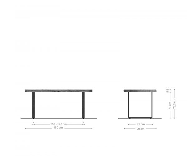 Jídelní stůl Edge 180x90 XL akácie podnož platina černá - Image 6