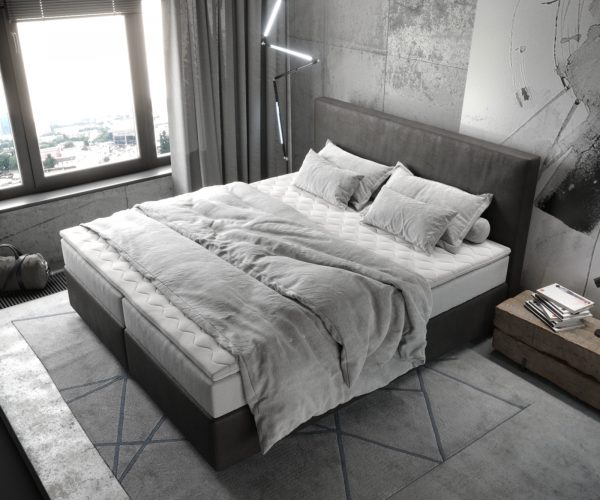 Boxspring postel Dream-Well 180x200 cm mikrovlákno antracitová vintage s taštičkovou pružinovou matrací a visco topperem - Image 4