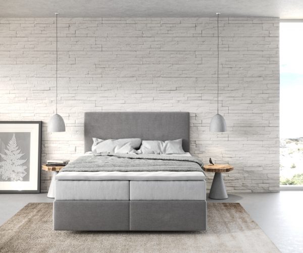Boxspring postel Dream-Well 140x200 cm mikrovlákno šedá s taštičkovou pružinovou matrací a visco topperem - Image 2