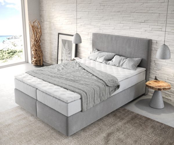Boxspring postel Dream-Well 140x200 cm mikrovlákno šedá s taštičkovou pružinovou matrací a visco topperem - Image 4