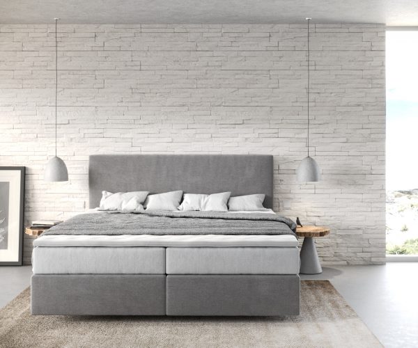 Boxspring postel Dream-Well 180x200 cm mikrovlákno šedá s taštičkovou pružinovou matrací a visco topperem - Image 2