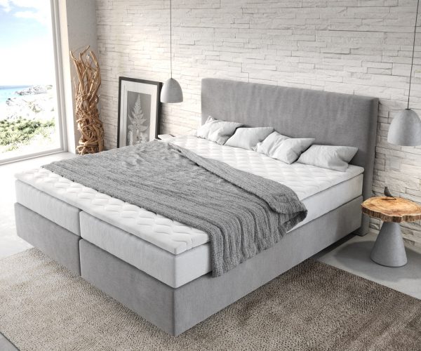 Boxspring postel Dream-Well 180x200 cm mikrovlákno šedá s taštičkovou pružinovou matrací a visco topperem - Image 4
