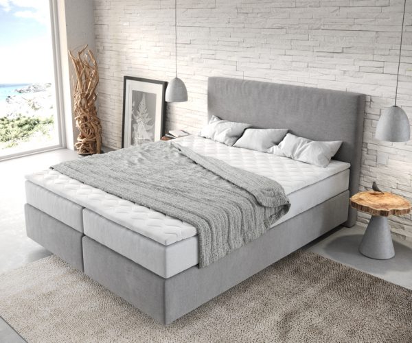 Boxspring postel Dream-Well 160x200 cm mikrovlákno šedá s taštičkovou pružinovou matrací a visco topperem - Image 4