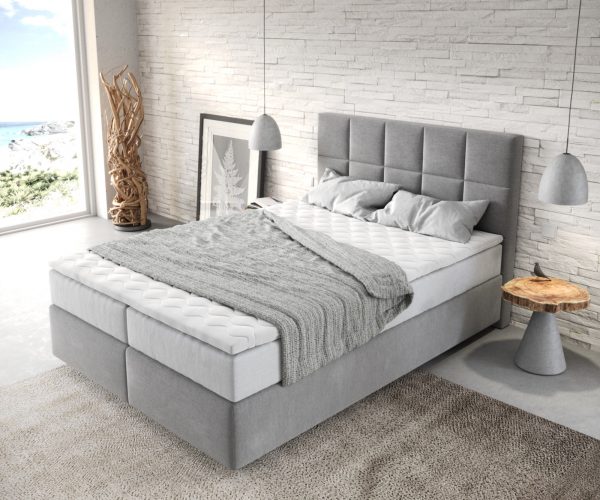 Boxspring postel Dream-Fine 140x200 cm mikrovlákno šedá s taštičkovou pružinovou matrací a visco topperem - Image 4