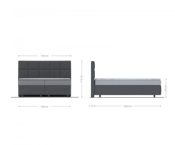 Boxspring postel Dream-Fine 140x200 cm mikrovlákno šedá s taštičkovou pružinovou matrací a visco topperem - Image 5