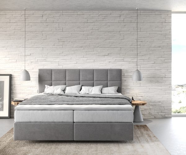 Boxspring postel Dream-Fine 180x200 cm mikrovlákno šedá s taštičkovou pružinovou matrací a visco topperem - Image 2