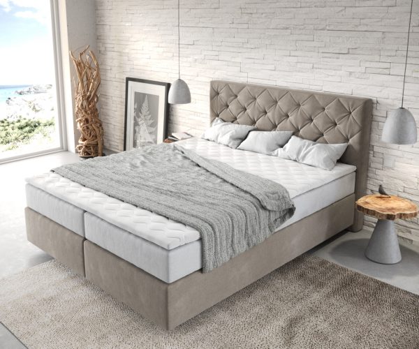 Boxspring postel Dream-Great 160x200 cm béžová mikrovlákno s taštičkovou pružinovou matrací a visco topperem - Image 4