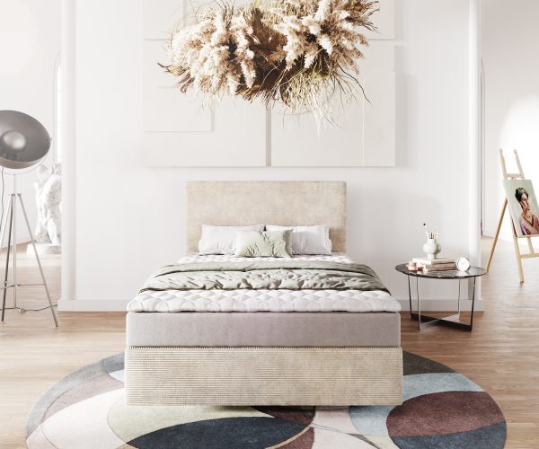 Boxspring postel Dream-Well 120x200 cm manšestr béžová s matrací a topperem - Image 2