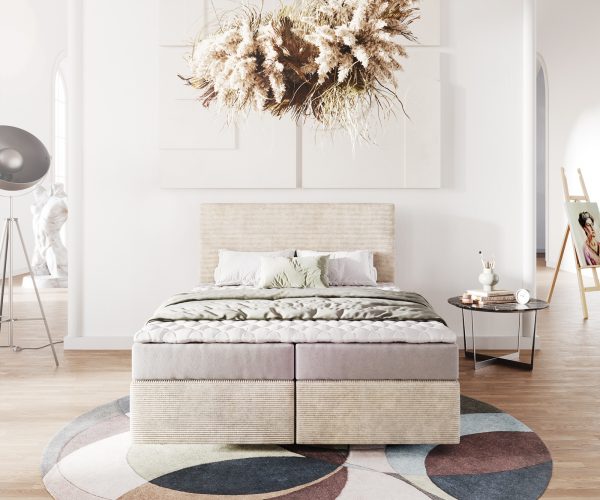 Boxspring postel Dream-Well 140x200 cm manšestr béžová s matrací a topperem - Image 2
