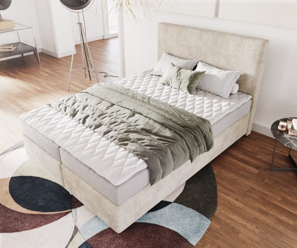 Boxspring postel Dream-Well 140x200 cm manšestr béžová s matrací a topperem - Image 4