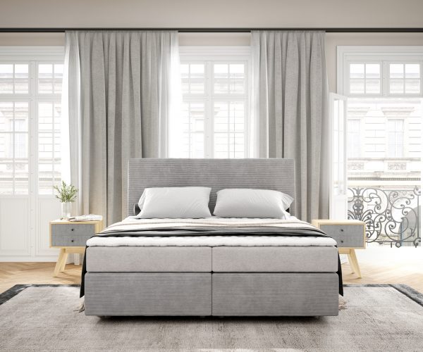 Boxspring postel Dream-Well 160x200 cm manšestr stříbrnošedá s matrací a topperem - Image 2