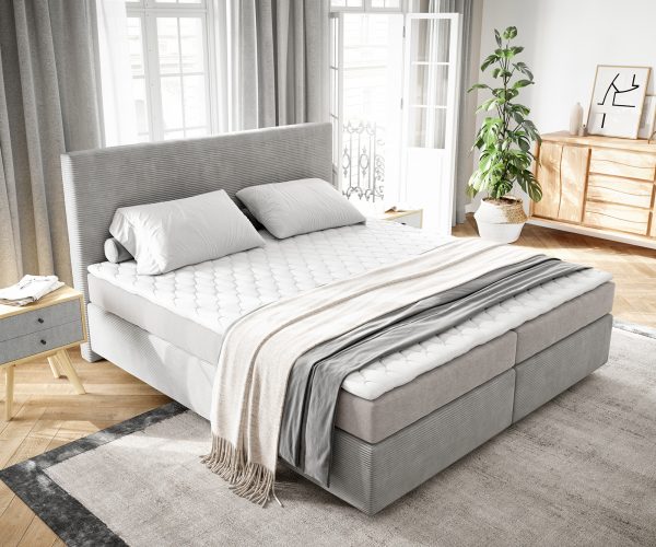 Boxspring postel Dream-Well 160x200 cm manšestr stříbrnošedá s matrací a topperem - Image 4