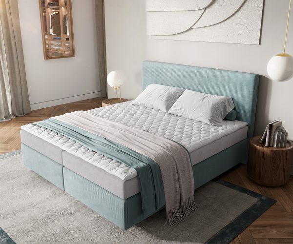 Boxspring postel Dream-Well 180x200 cm manšestr pastelově modrá s matrací a topperem - Image 4