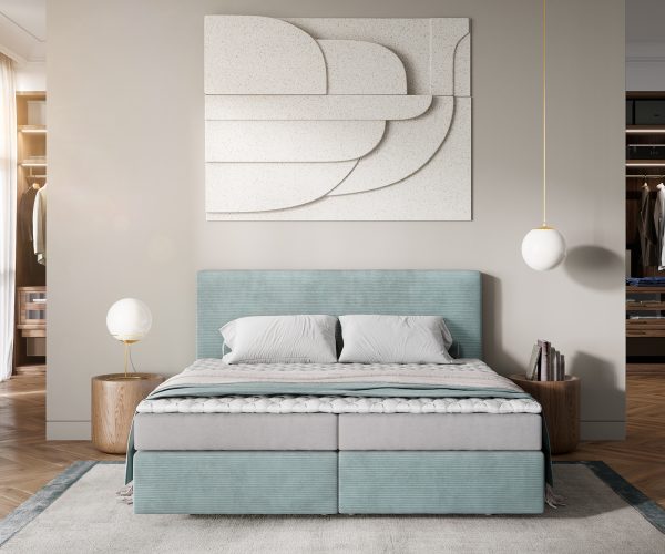 Boxspring postel Dream-Well 180x200 cm manšestr pastelově modrá s matrací a topperem - Image 2