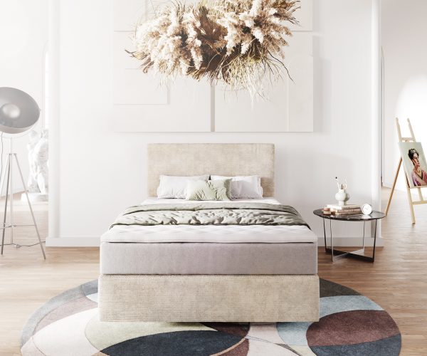 Boxspring postel Dream-Well 120x200 cm manšestr béžová s taštičkovou pružinovou matrací a visco topperem - Image 2