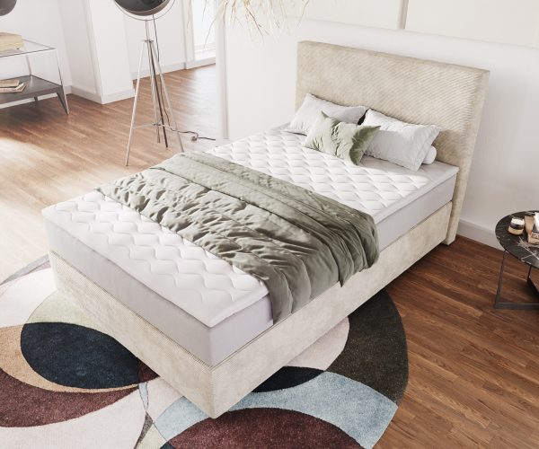Boxspring postel Dream-Well 120x200 cm manšestr béžová s taštičkovou pružinovou matrací a visco topperem - Image 6