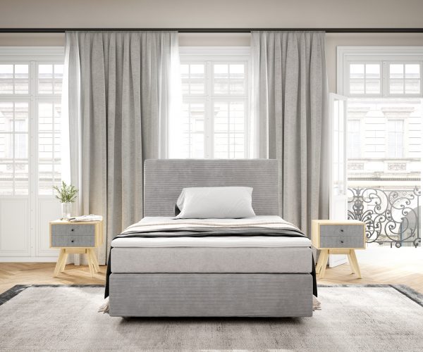 Boxspring postel Dream-Well 120x200 cm manšestr stříbrošedá s taštičkovou pružinovou matrací a visco topperem - Image 2
