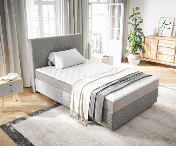 Boxspring postel Dream-Well 120x200 cm manšestr stříbrošedá s taštičkovou pružinovou matrací a visco topperem - Image 4