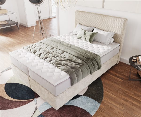 Boxspring postel Dream-Well 140x200 cm manšestr béžová s taštičkovou pružinovou matrací a visco topperem - Image 4