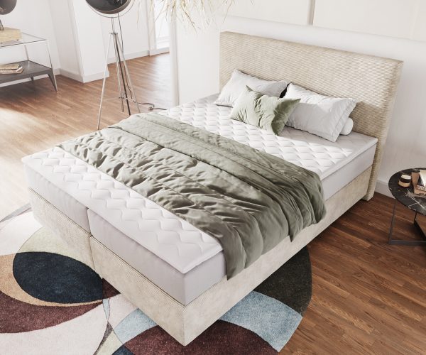 Boxspring postel Dream-Well 160x200 cm manšestr béžová s taštičkovou pružinovou matrací a visco topperem - Image 4