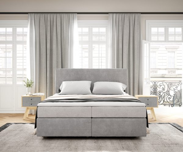 Boxspring postel Dream-Well 160x200 cm manšestr stříbrošedá s taštičkovou pružinovou matrací a visco topperem - Image 2