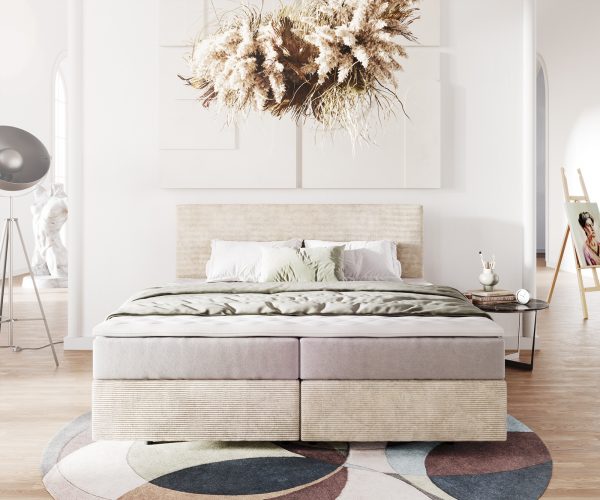 Boxspring postel Dream-Well 180x200 cm manšestr béžová s taštičkovou pružinovou matrací a visco topperem - Image 2
