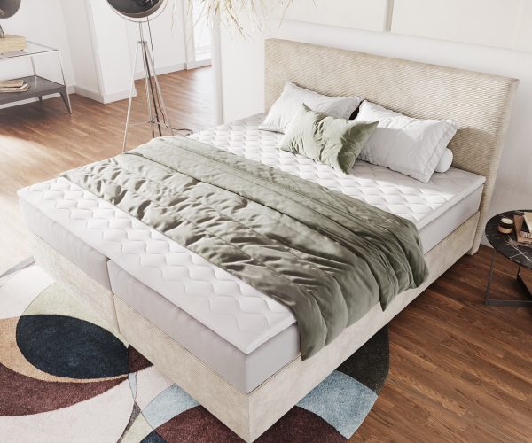 Boxspring postel Dream-Well 180x200 cm manšestr béžová s taštičkovou pružinovou matrací a visco topperem - Image 4