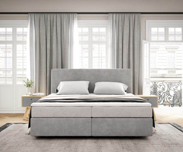 Boxspring postel Dream-Well 180x200 cm manšestr stříbrošedá s taštičkovou pružinovou matrací a visco topperem - Image 2