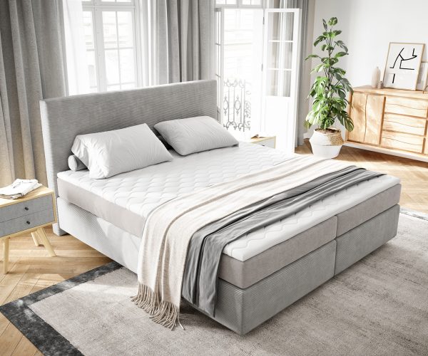 Boxspring postel Dream-Well 180x200 cm manšestr stříbrošedá s taštičkovou pružinovou matrací a visco topperem - Image 4