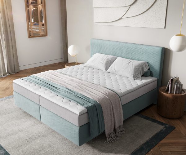 Boxspring postel Dream-Well 180x200 cm manšestr pastelově modrá s taštičkovou pružinovou matrací a visco topperem - Image 4