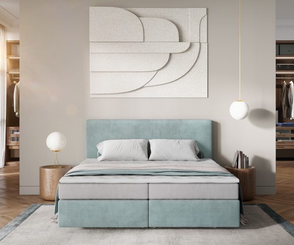 Boxspring postel Dream-Well 180x200 cm manšestr pastelově modrá s taštičkovou pružinovou matrací a visco topperem - Image 2