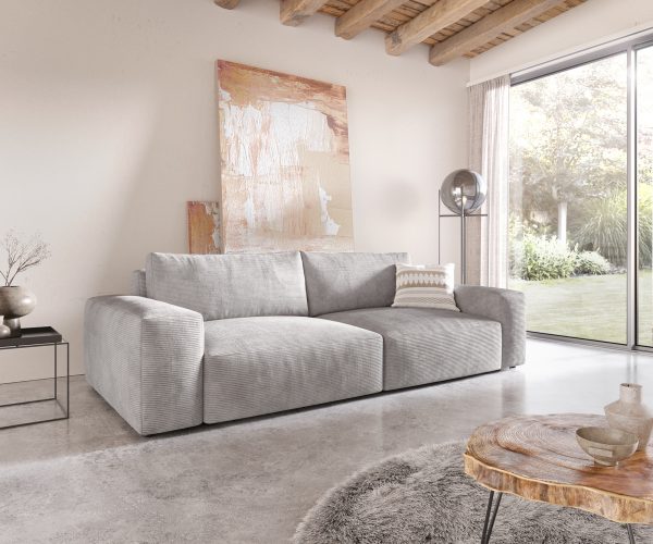 Velká pohovka Lanzo XL 270x125 cm manšestr stříbrnošedá