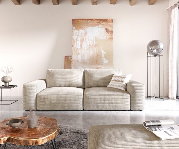 Velká pohovka Lanzo D 250x105 cm manšestr béžová s podnožkou - Image 2