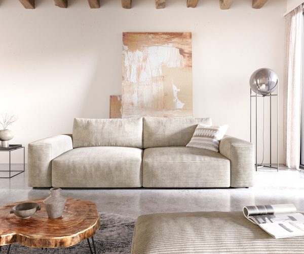 Velká pohovka Lanzo XL 270x125 cm manšestr béžová s podnožkou - Image 2