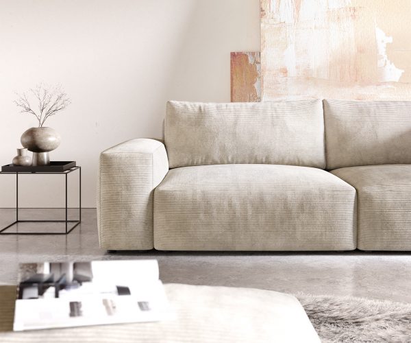 Velká pohovka Lanzo XL 270x125 cm manšestr béžová s podnožkou - Image 5