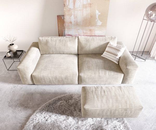 Velká pohovka Lanzo XL 270x125 cm manšestr béžová s podnožkou - Image 4