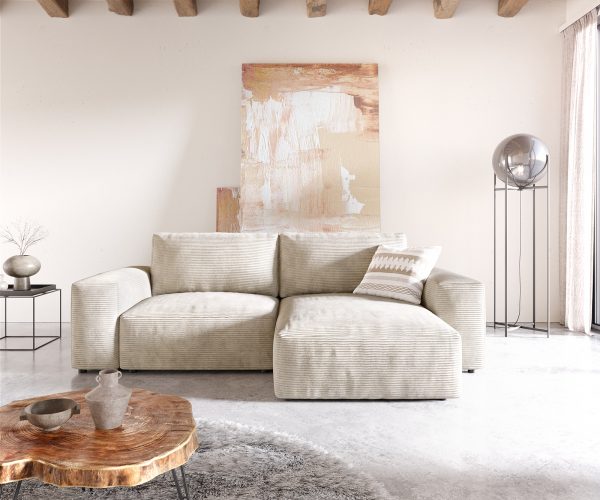 Sarokkanapé Lanzo L 260x160 cm kordbársony bézs változtatható rekamié - Image 2