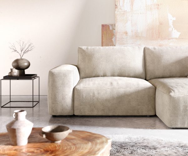 Sarokkanapé Lanzo L 260x160 cm kordbársony bézs változtatható rekamié - Image 5